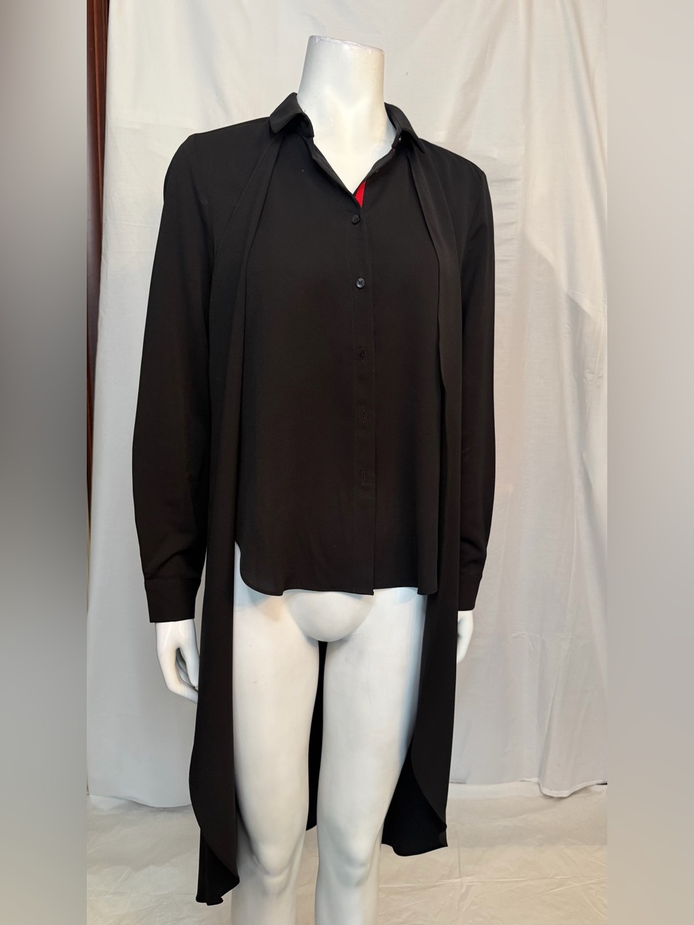 Patrizia Luca Milano Black Draped Scarf Button Down Blouse Size S
